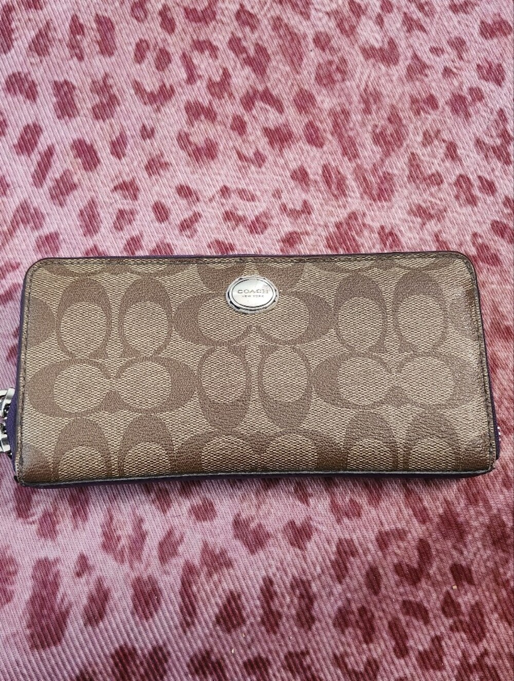 Coach Brown Signature Zip-Around Wallet